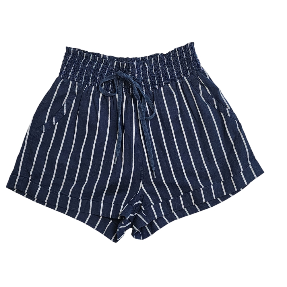 Womens Sim & Sam Cotton Linen Blend Shorts Size small Blue White Striped